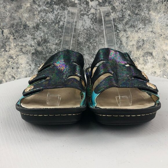 ALEGRIA Women's 38 (8-8.5) Venus Multicolor Gleam Leather Strappy Wedge Sandals - Picture 2 of 13